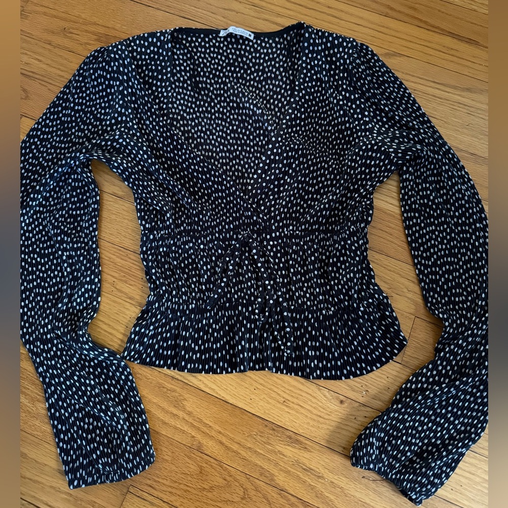 Zara silk v neck wrap polka dot blouse top